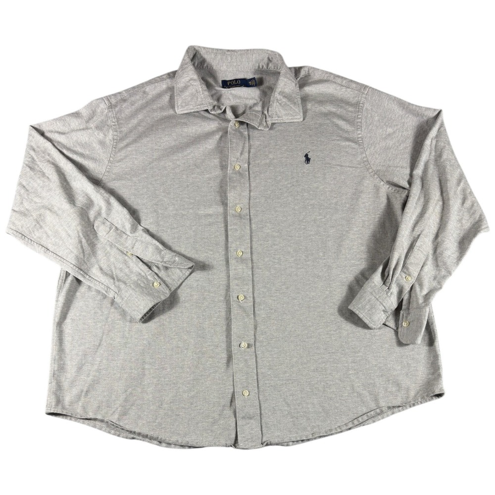 Polo Ralph Lauren Knit Dress Shirt Mens 3XB Grey Herringbone Premium Heritage